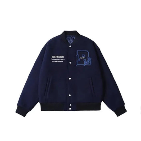 BLUE RickyisClwon "Swirl Bunny" Wool Varsity Jacket with Towel Embroidery (Unisex)