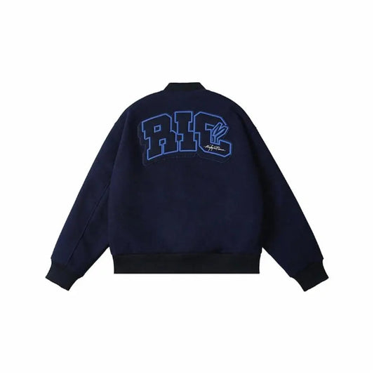 BLUE RickyisClwon "Swirl Bunny" Wool Varsity Jacket with Towel Embroidery (Unisex)