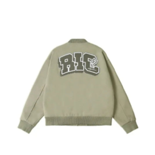 Matcha Green RickyisClwon "Swirl Bunny" Wool Varsity Jacket with Towel Embroidery (Unisex)