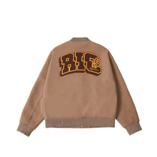 Chocolate RickyisClwon "Swirl Bunny" Wool Varsity Jacket with Towel Embroidery (Unisex)