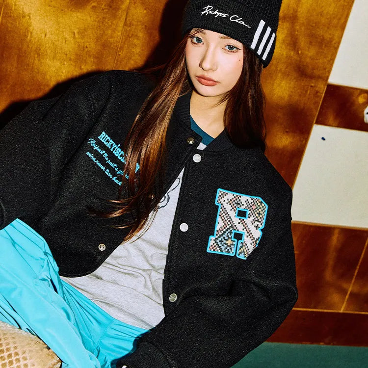 BLACK RIC Labyrinth Patchwork Varsity Jacket with Ethnic Motifs (Unisex)