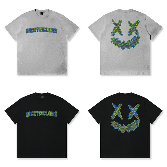 RickyisClown "Neon Phantom" Patchwork Ripped Smiley Tee  RIC幽绿光影 贴布绣撕裂笑脸短袖