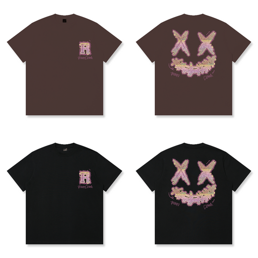 RickyisClown"Pink Riot" Patchwork Ripped Smiley Tee  RIC粉红放射波 贴布绣撕裂笑脸短袖