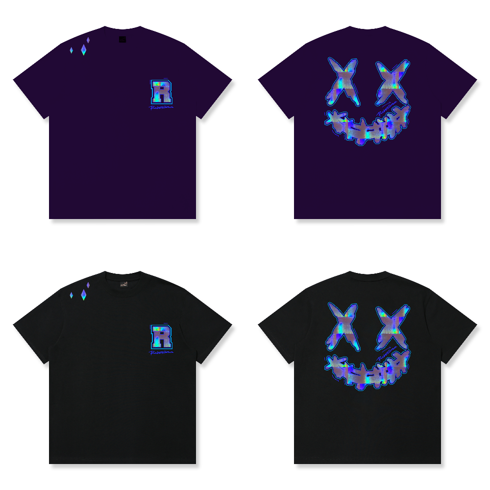 RickyisClown"LASER CRYSTAL" Patchwork Ripped Smiley Tee  RIC镭射晶石 贴布绣撕裂笑脸短袖