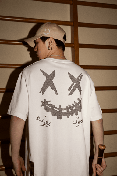 RickyisClown Black Glitter Joker Smiley Top RIC黑色闪光撕裂笑脸短