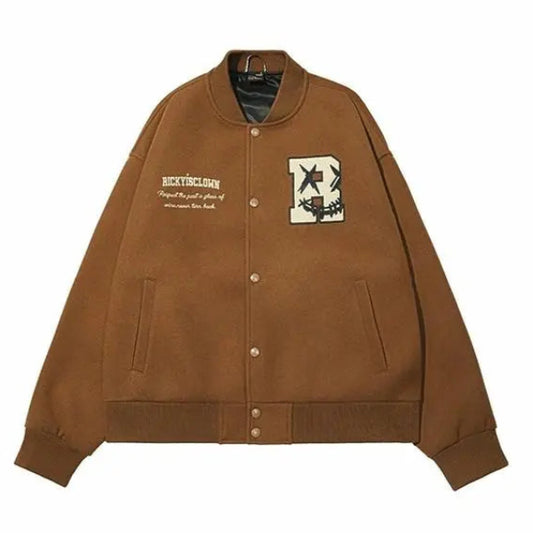NAVY RickyisClown Vintage Flocked Varsity Jacket