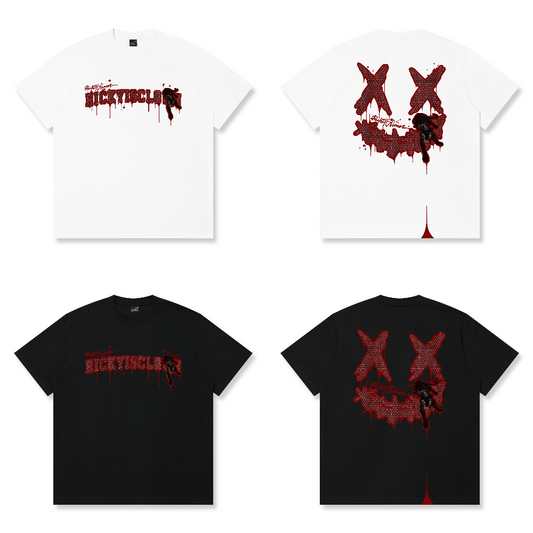 RickyisClown"BLOOD PANTHER" Patchwork Ripped Smiley Tee  RIC喋血黑豹贴布绣撕裂笑脸短袖