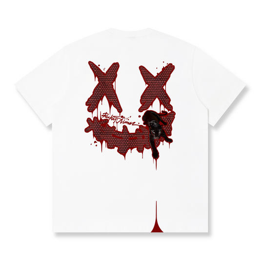 RickyisClown"BLOOD PANTHER" Patchwork Ripped Smiley Tee  RIC喋血黑豹贴布绣撕裂笑脸短袖