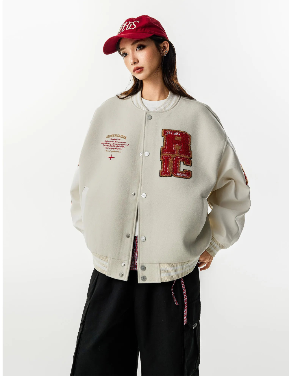 WHITE RickyisClown Richood Lightweight Chenille Varsity Jacket (No Padding)