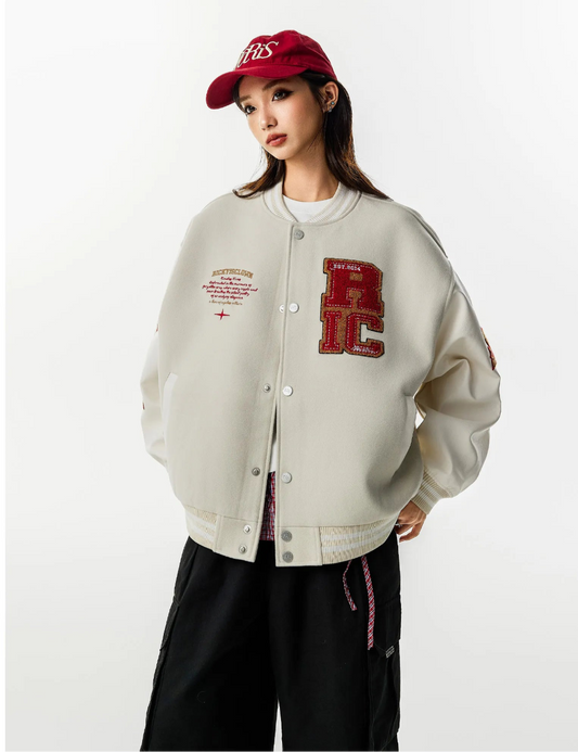 WHITE RickyisClown Richood Lightweight Chenille Varsity Jacket (No Padding)