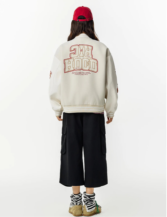 WHITE RickyisClown Richood Lightweight Chenille Varsity Jacket (No Padding)